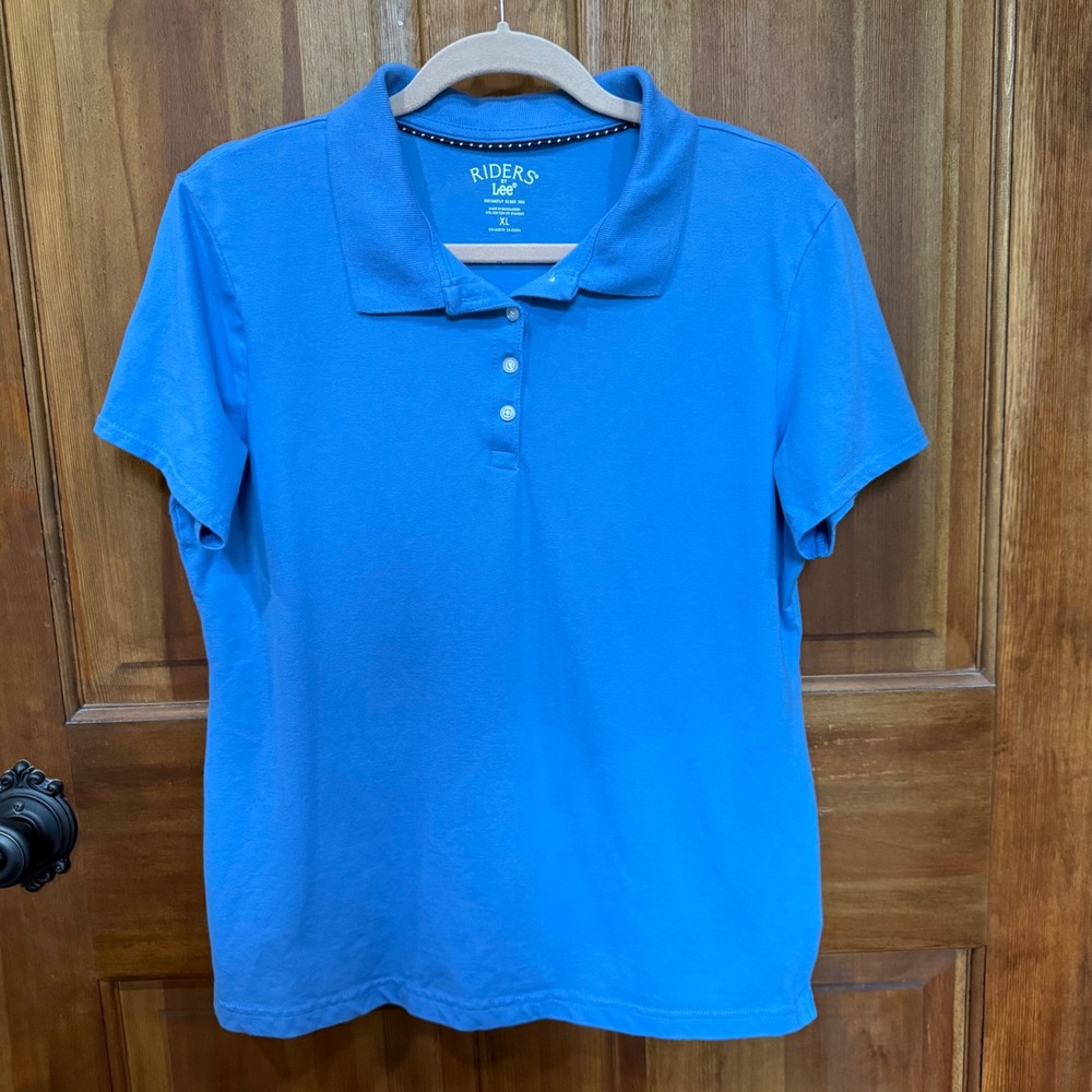 Riders by Lee Womens XL Soft Blue Short Sleeve Pique Polo Shirt Instantly‎ Slims